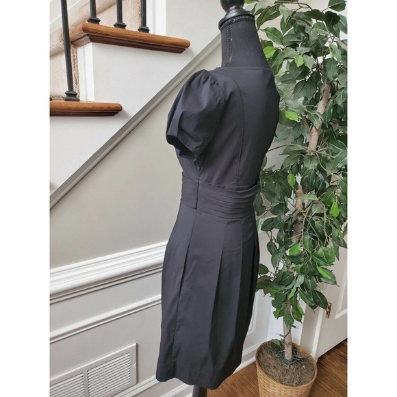 Bcbgmaxazria Women's Black Cotton Round Neck Short Sleeve Knee Length Size 6 - Picture 7 of 12